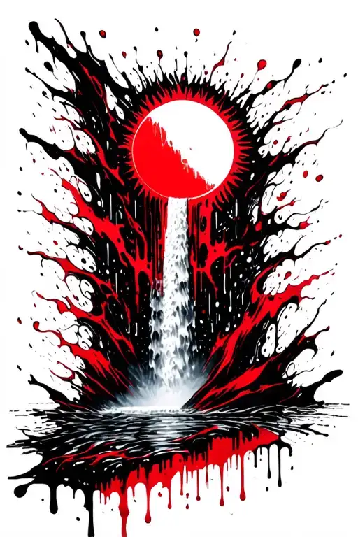 A Sun Melting Into A Waterfall That Turns Into Rain