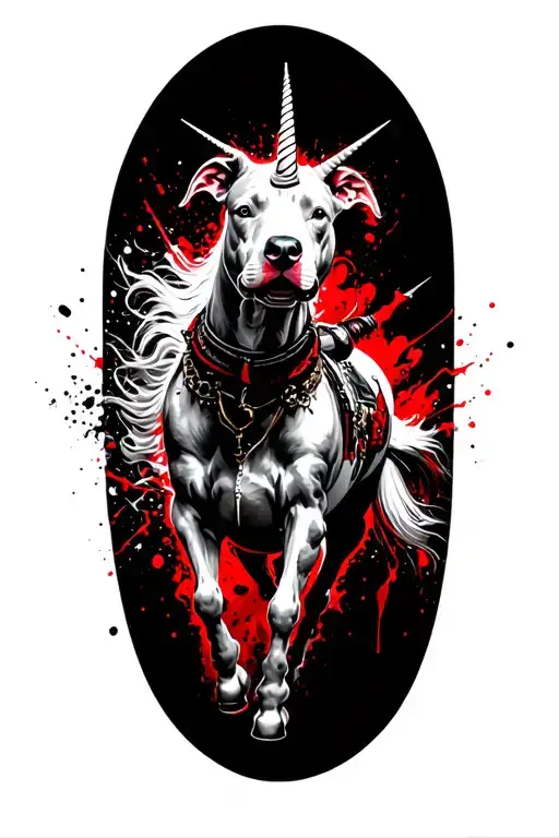 Pitbull Riding A Unicorn