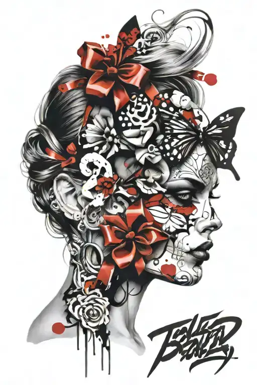 Women Half Face Half Skull With Bow