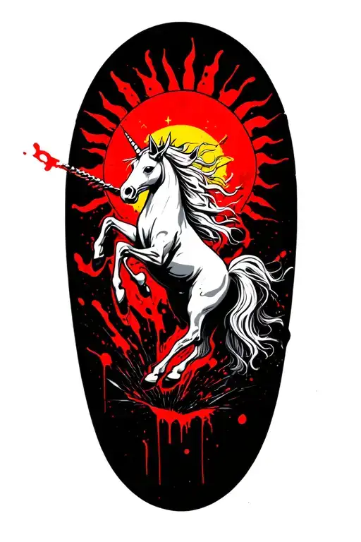 A Sun With A Creepy Unicorn Jumping Over It