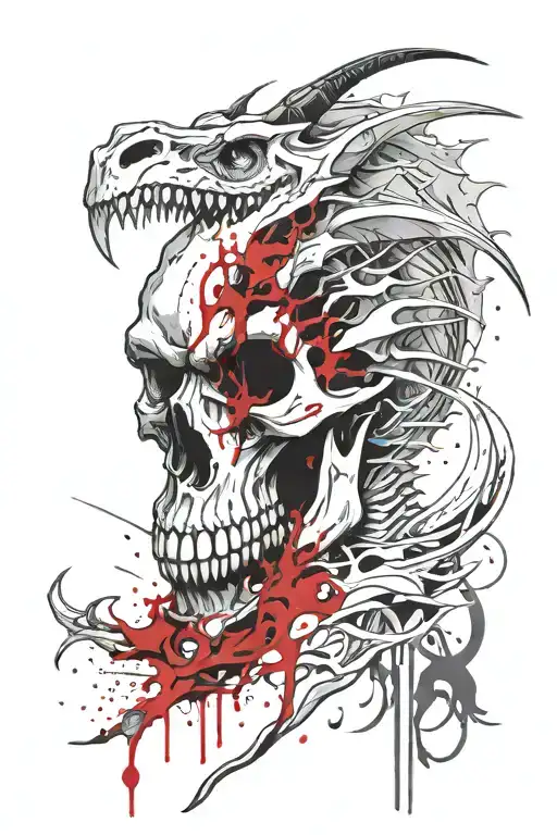 White Dragon Skull's Profile Open Maw Pierced By Sword