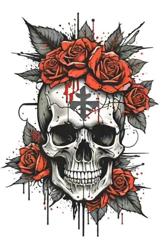 Skull Roses Cross Surrounded