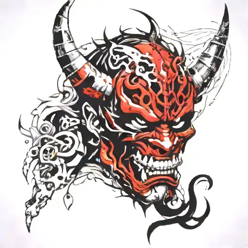 Oni Demon Mask Split In Half