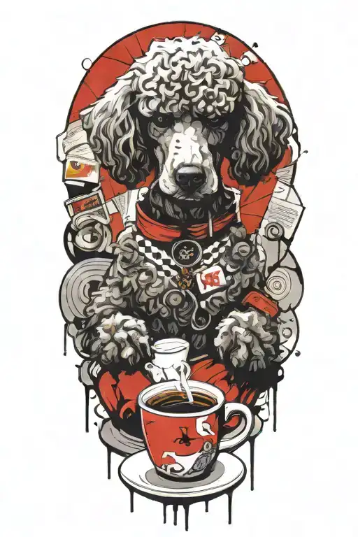A Poodle Reading A Book With A Cup Of Coffee On The Beach