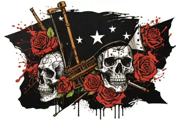 Skull Rose Ship Rudder And Flag