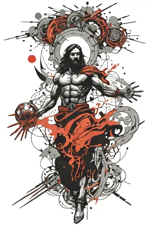 Christian Male Sleeve Battle Between Heaven And Hell Surrounding Jesus Waiting