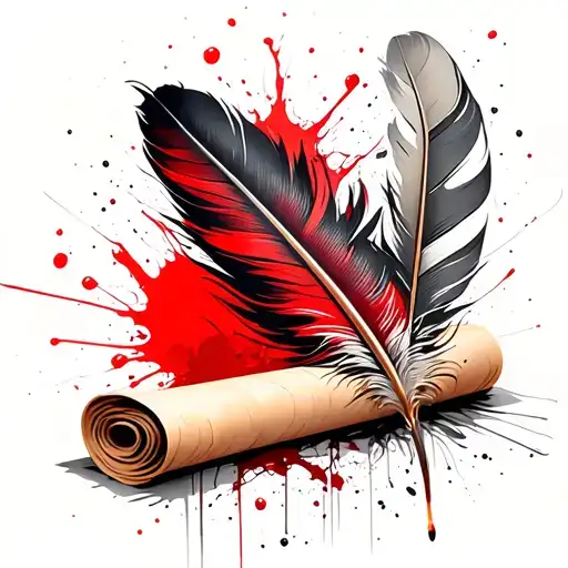 Feather Quill Pen Writing On A White Paper Scroll