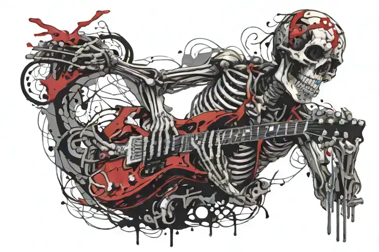 A Skeleton Warrior Playing A Guitar Made Of Bones In A Dungeon Setting