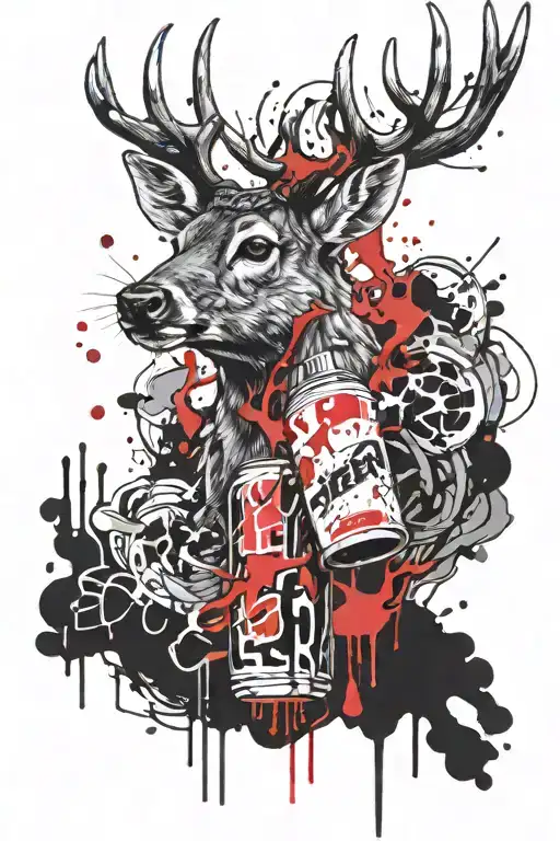 Deer Drinking Energy Drink Tattoo Design