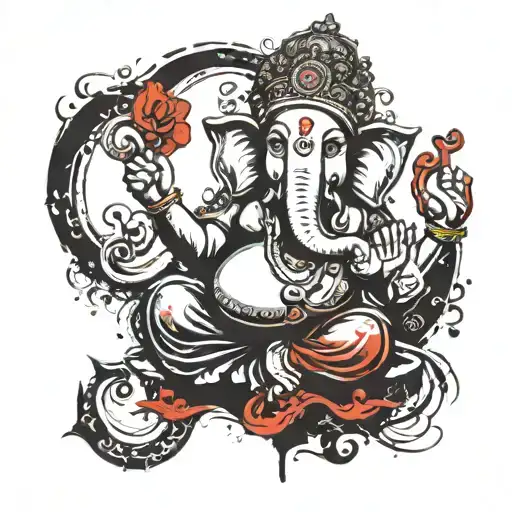 Hindu God Ganpati With Ying Yang With Love & Destiny Symbols