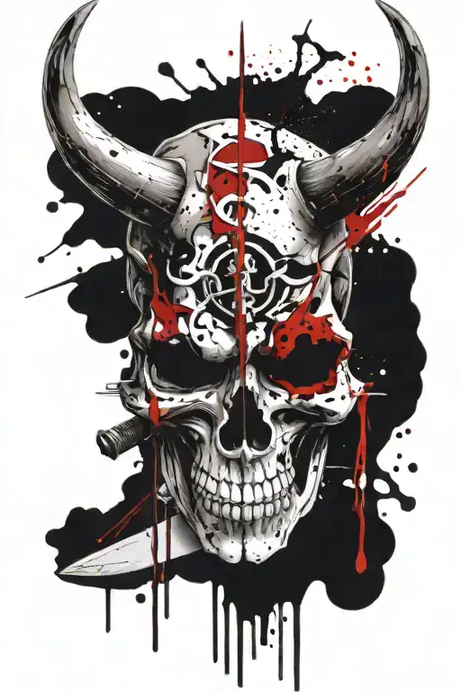 Taurus Skull With Scottish Sword Piercing