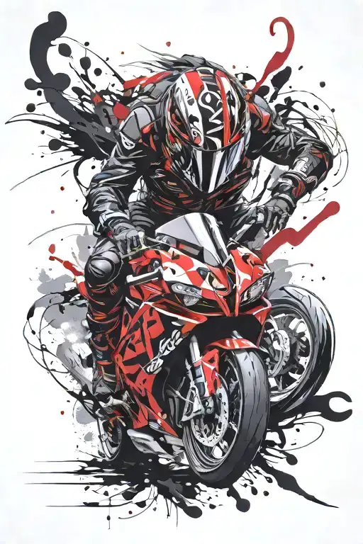 Sportbike Guy With Helmet Adorned With Intricate