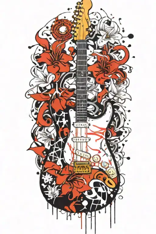 Stratocaster Guitar Headstock Surrounded With White Lily Flowers