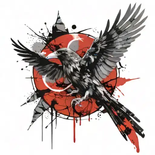 Cresent Blood Moon With Raven