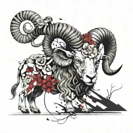 Aries Ram Morphed Together Symbolizing Family Intertwined With A Honeysuckle Flower