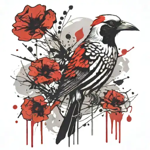 Skeleton Bird With Poppy