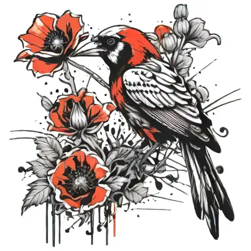 Skeleton Bird With Poppy
