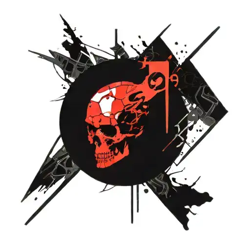 Red And Black Hexagon Circle Rectangle Space Surrounded Mohawk Punk Skull