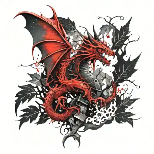 A Red Dragon Wrapped Around A Rowan Tree