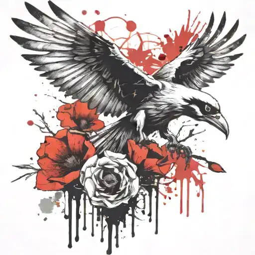 Skeleton Bird With Poppy