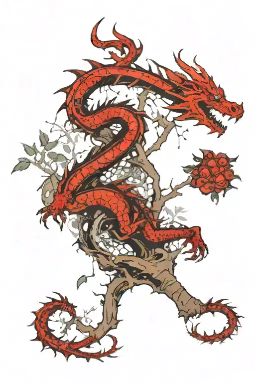 A Red Dragon Wrapped Around The Trunk Of A Rowan Tree