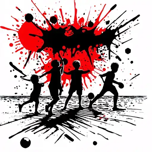 Kids Playing Fotball On The Beach And Sun Shining Brightly