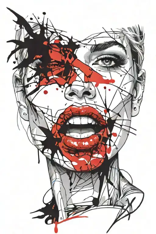 Beautiful Girl Blond Hair Crown On Top Hair Cover Half Face Red Lips