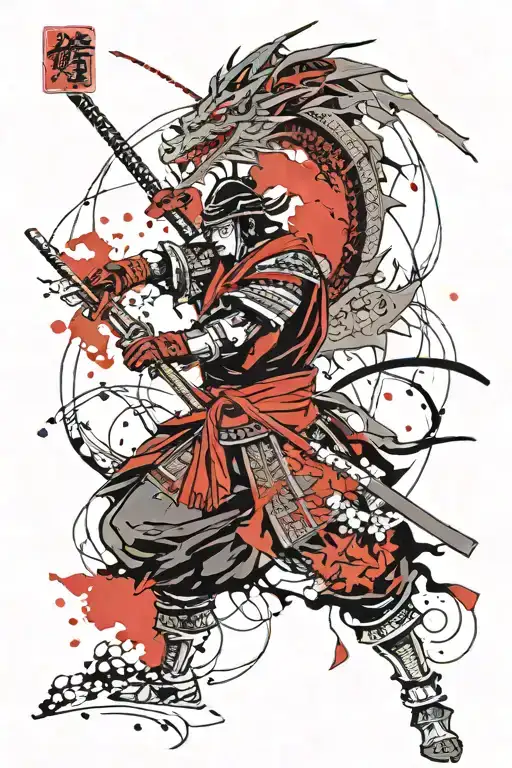 Samurai With A Dragon In The Background