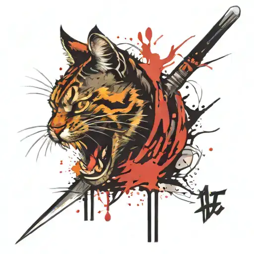 Angry Cat Snarling With Dagger