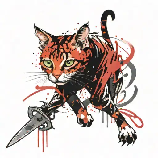 Lanky Cat Holding Dagger Snarling