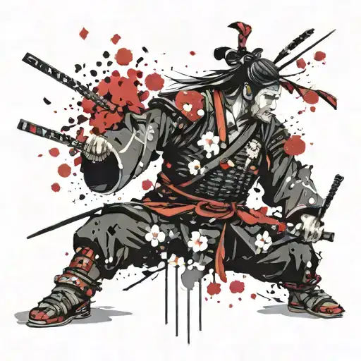Samurai And Cherry Petals