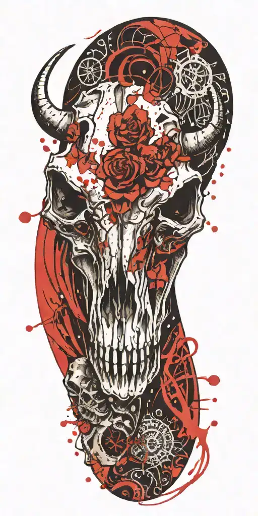 Cow Skull With Alien Skull Under