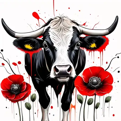 Hereford Bull With Poppys In The Background