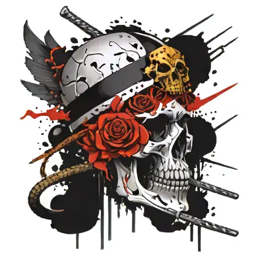 Katana Piercing Skull With A Snake Tongue