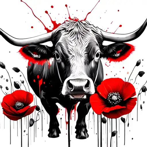 Hereford Bull With Poppys In The Background