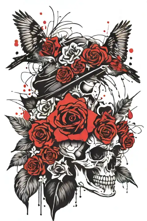 Female Clown Skull Flowers Crow