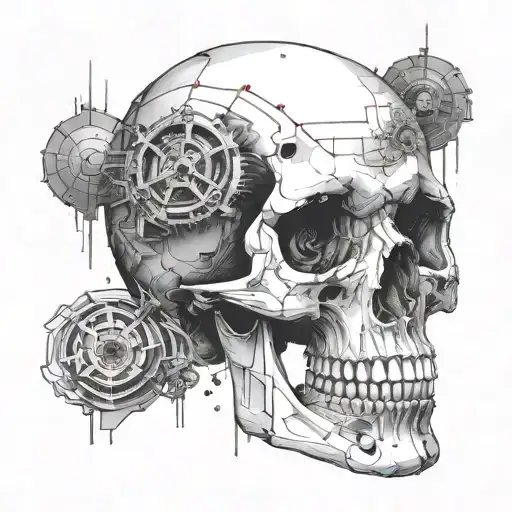 A Futuristic Cyberpunk Skull Design Incorporating Elements Of Dotwork Style