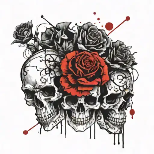 Three Calavera Con Flores