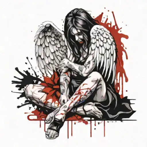 A Fallen Angel On There Knees Crying Woman