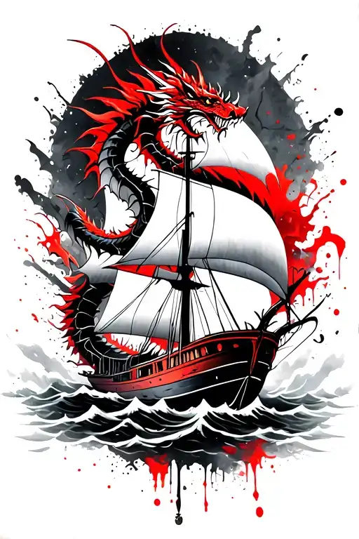 Dragon Wrapped Around Sailboat