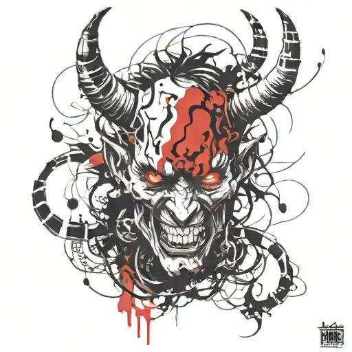 A Demon With Horns Instead Of Eyes Smiles