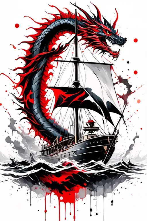 Dragon Wrapped Around Sailboat