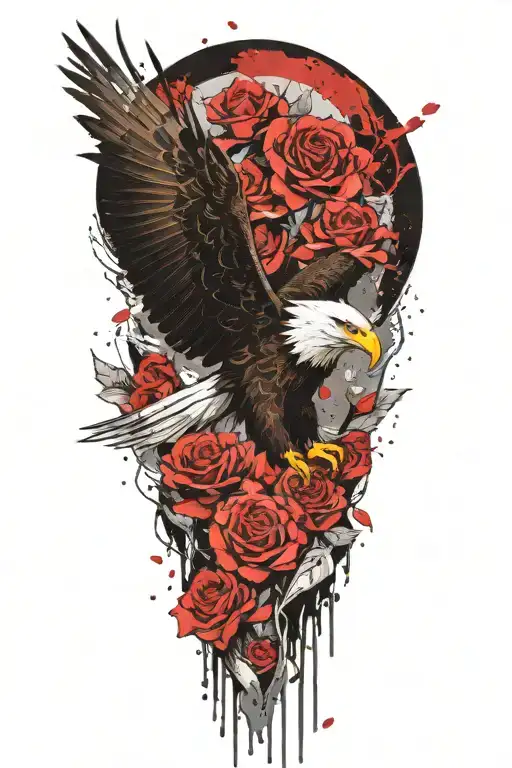 Bald Eagle Surounded By Roses