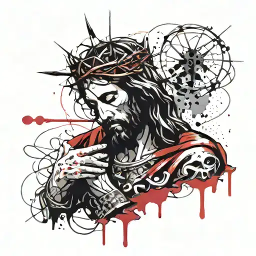 Jesus Praying With A Crown Of Thorns Behind Him