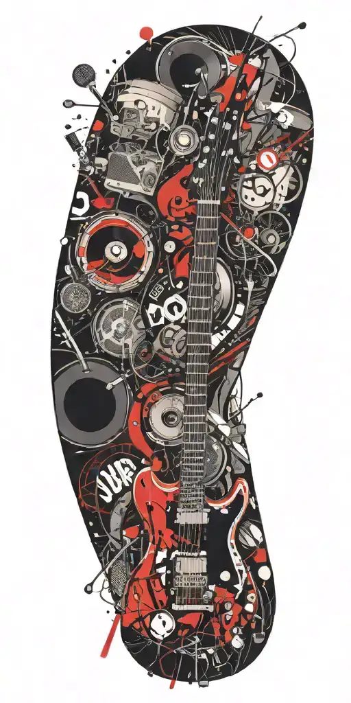 Guitar Drums Microphone Surrounded By Musical