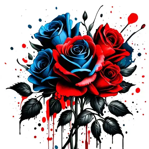 Blue Roses And Black Roses With Red Tulips