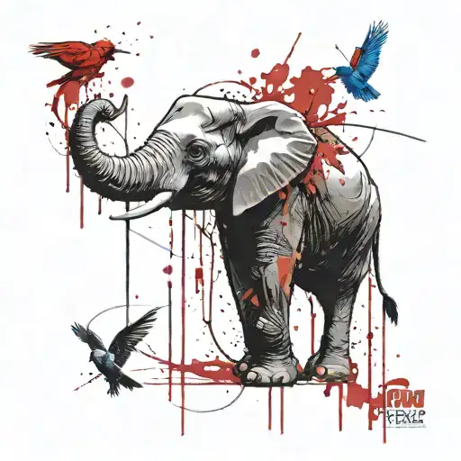 Elephant And Cardinal Bird