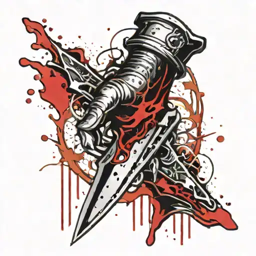 Hand Gripping Dagger Blade Blood Dripping