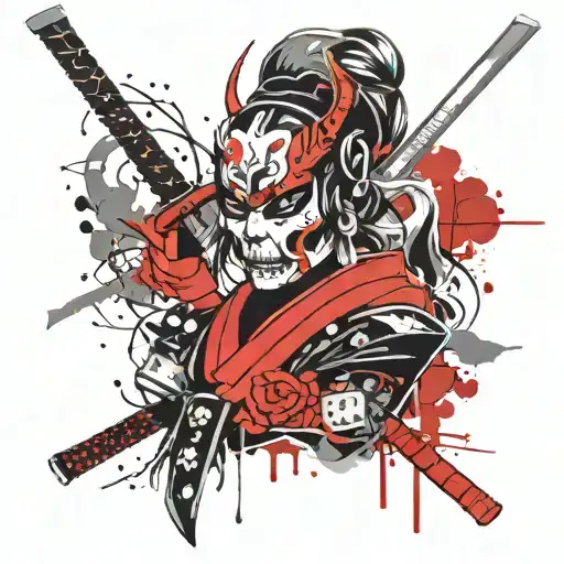 Anime Samurai Girl In A Skull Mask