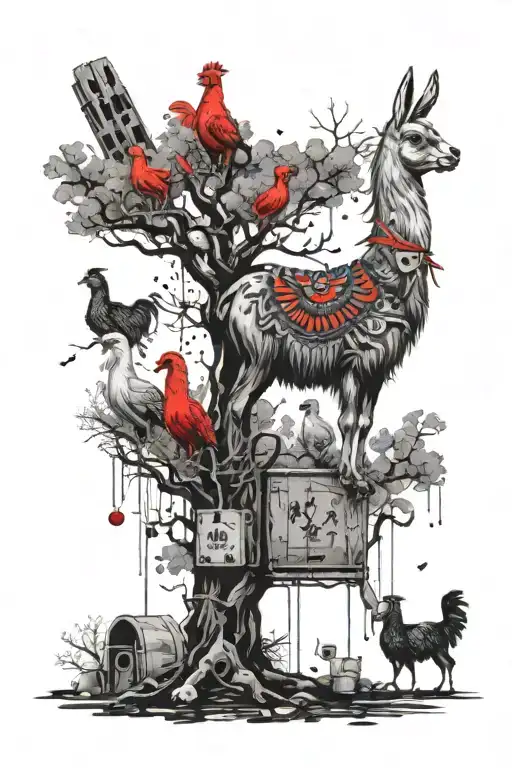 Llama And Chicken In A Tree